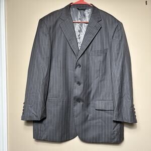 F.R. Tripler Mens Silk Wool Blend PIn Striped Gray Blazer Suit Coat Size 46